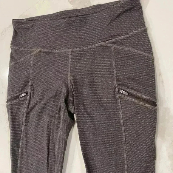 Athleta Pixy Drifter Textured Brown Activewear Leggings Womens Medium ZipPockets - Picture 2 of 8